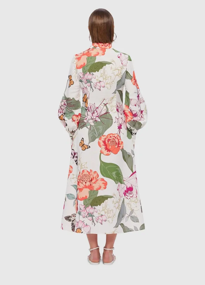 Dresses and Jumpsuits Women LEO LIN Cecilia Linen Midi Dress 8211 Lush Print In White