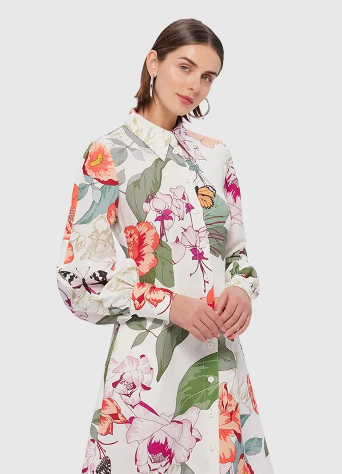 Dresses and Jumpsuits Women LEO LIN Cecilia Linen Midi Dress 8211 Lush Print In White