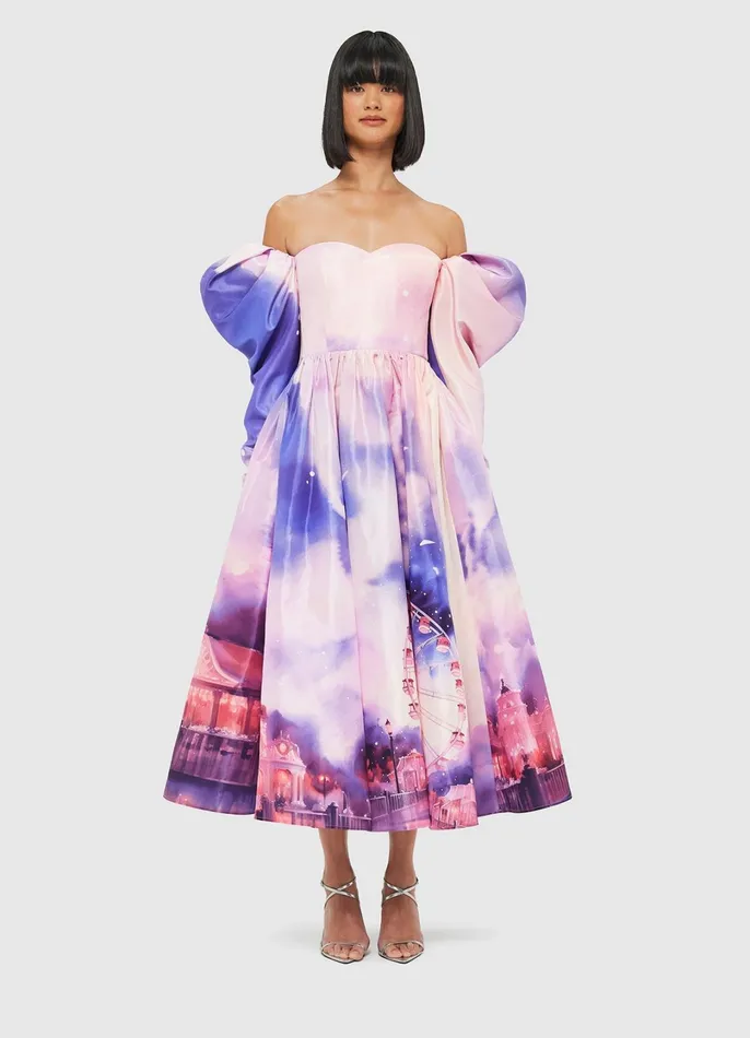 Dresses and Jumpsuits Women LEO LIN Ina Off Shoulder Bustier Midi Dress 8211 Fairground Print