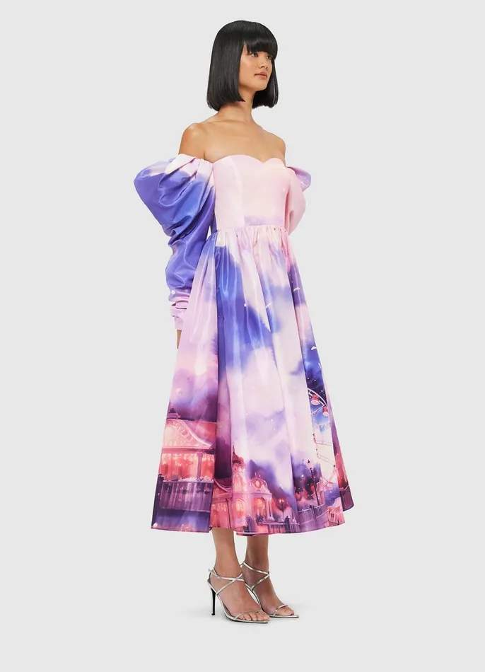Dresses and Jumpsuits Women LEO LIN Ina Off Shoulder Bustier Midi Dress 8211 Fairground Print