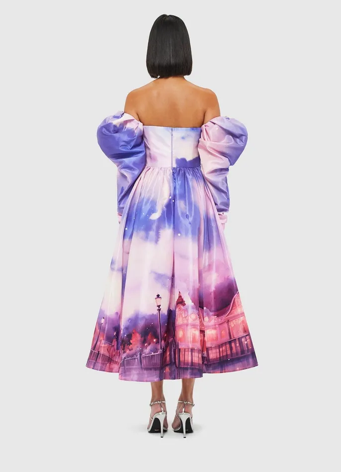Dresses and Jumpsuits Women LEO LIN Ina Off Shoulder Bustier Midi Dress 8211 Fairground Print