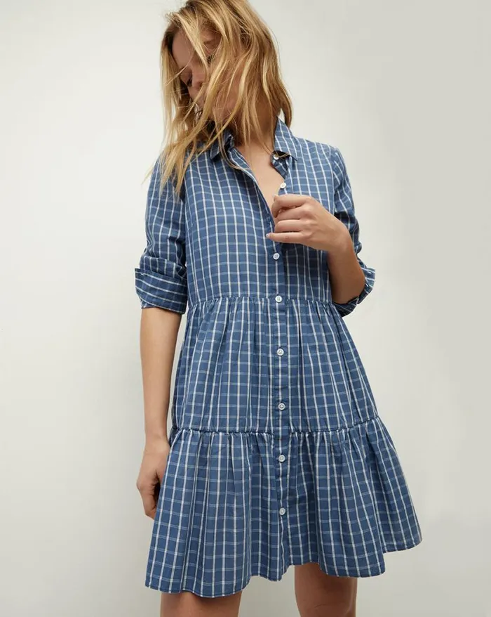 Dresses Shop Veronica Beard Jemila Plaid Cotton Shirtdress Marinewhite