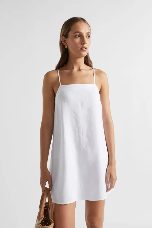 Dresses Woman Seed Heritage Core Linen A Line Mini Dress Whisper White