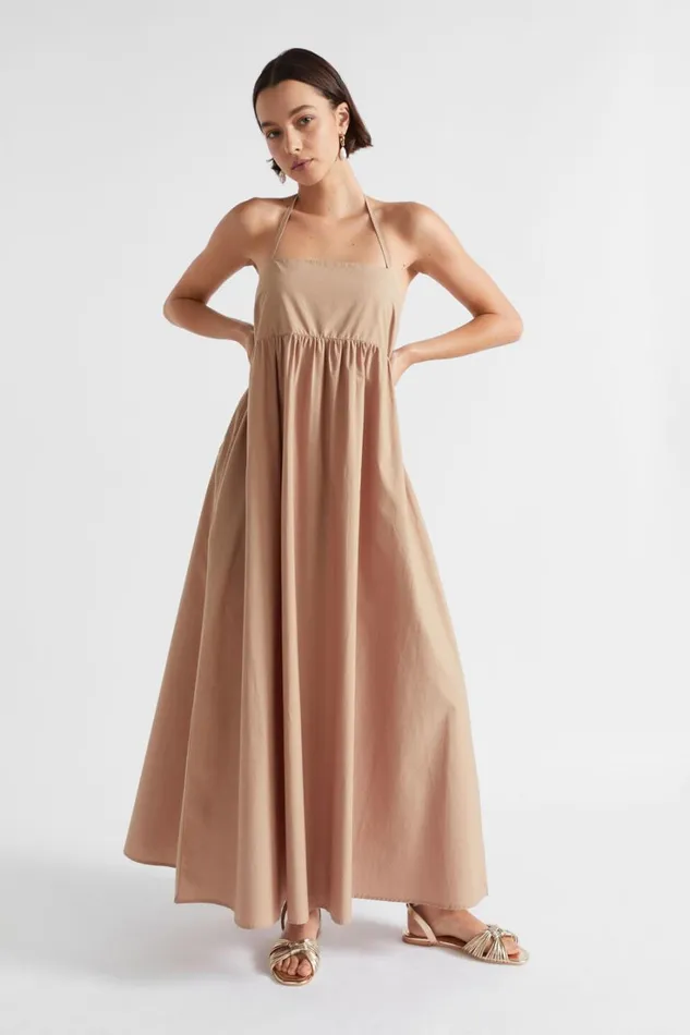 Dresses Woman Seed Heritage Cotton Halter Maxi Dress Barley