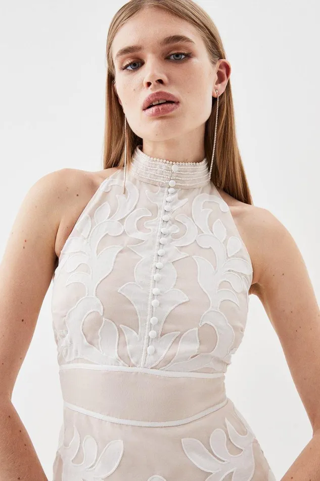 Dresses Women Karen Millen Applique Organdie Midi Woven Dress White