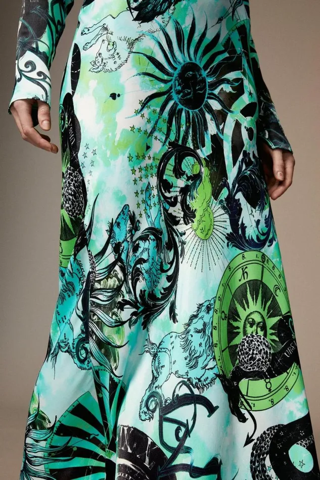 Dresses Women Karen Millen British Museum Star Mapped Batwing Dress Green