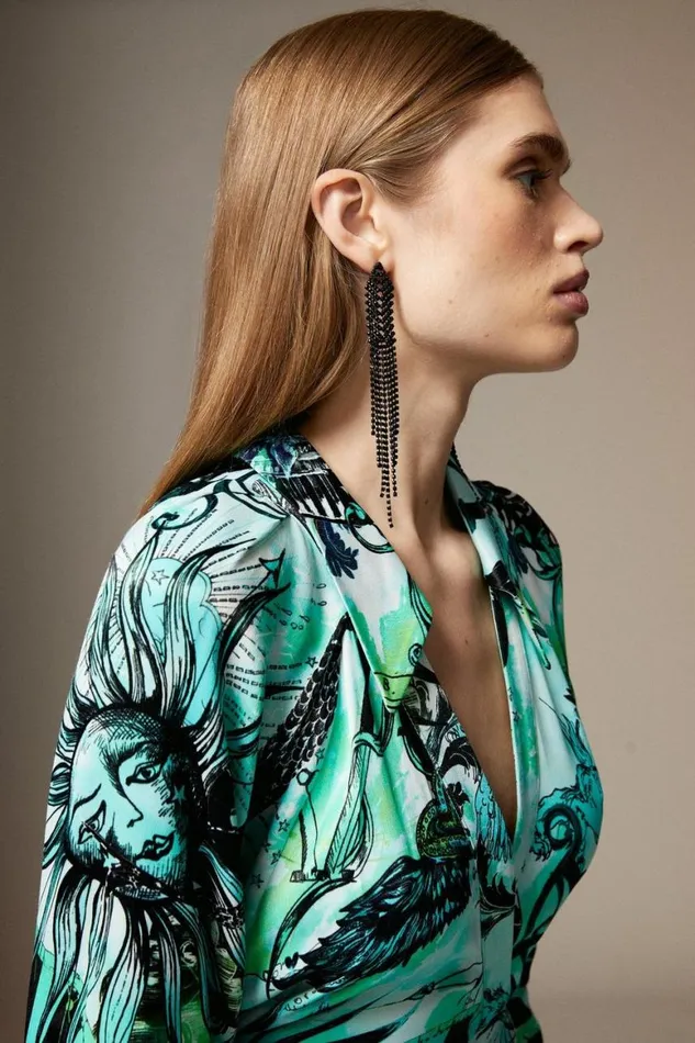 Dresses Women Karen Millen British Museum Star Mapped Batwing Dress Green