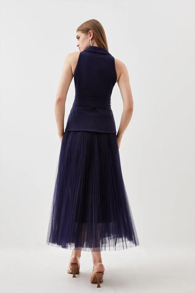 Dresses Women Karen Millen Cady And Pleated Skirt Woven Tailored Blazer Dress