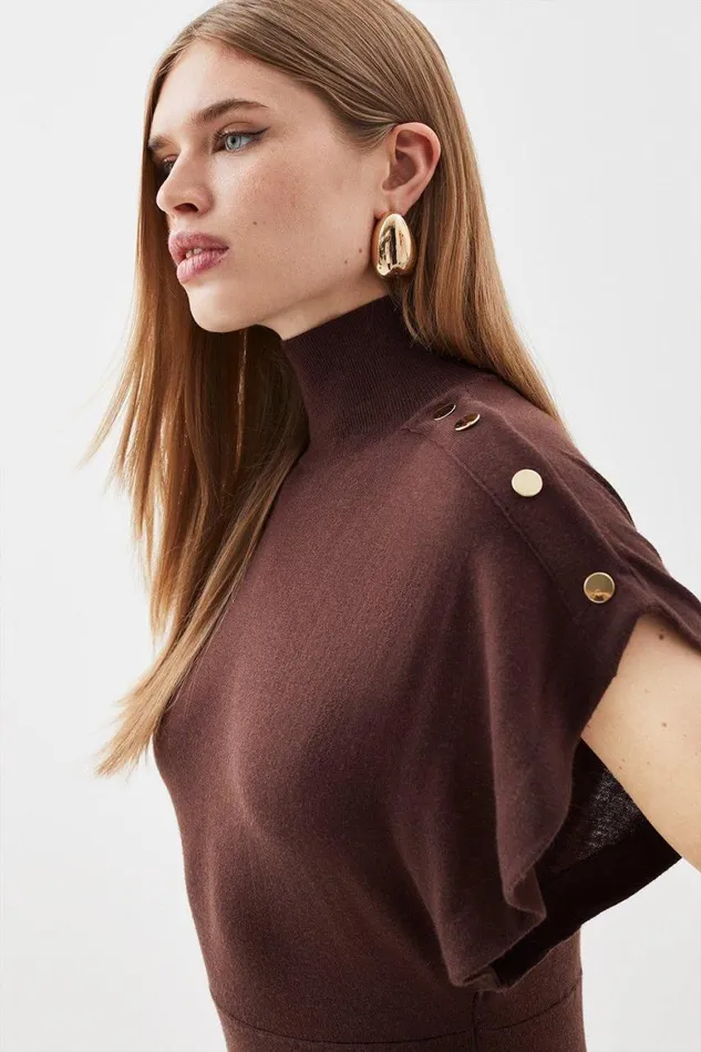 Dresses Women Karen Millen Cashmere Blend Funnel Neck Cap Sleeve Mini Knit Dress Chocolate