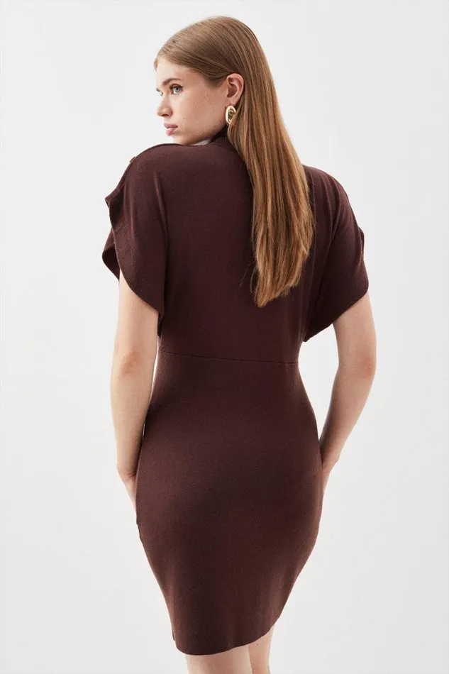 Dresses Women Karen Millen Cashmere Blend Funnel Neck Cap Sleeve Mini Knit Dress Chocolate