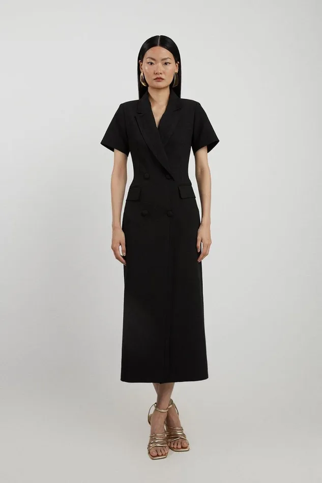 Dresses Women Karen Millen Clean Tailored Grosgrain Open Back Double Breasted Blazer Tailored Midaxi Dress Black