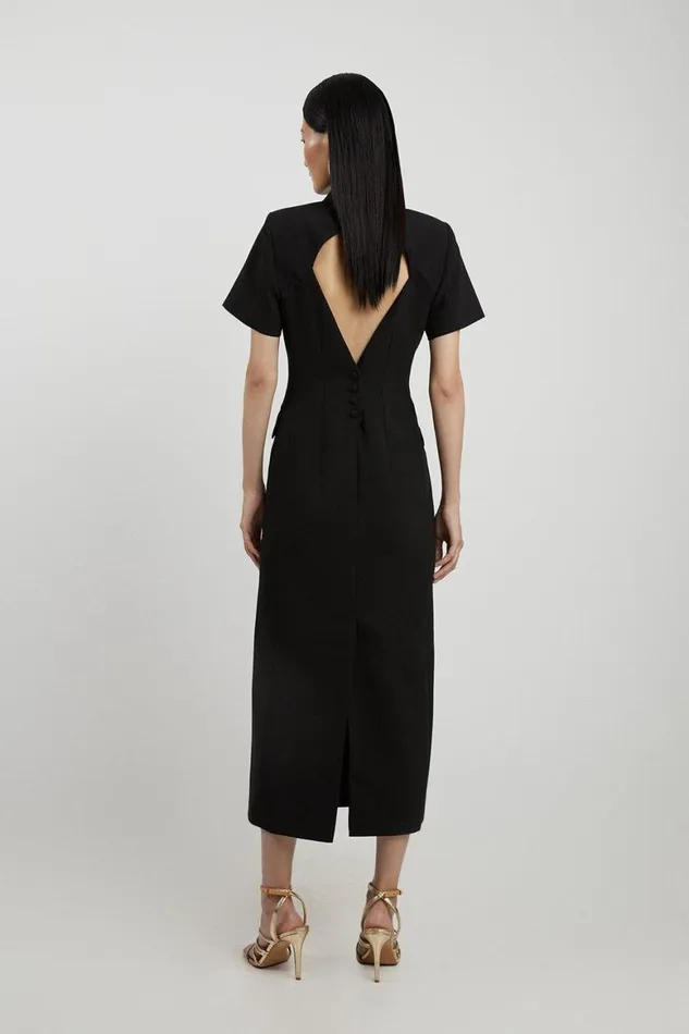 Dresses Women Karen Millen Clean Tailored Grosgrain Open Back Double Breasted Blazer Tailored Midaxi Dress Black