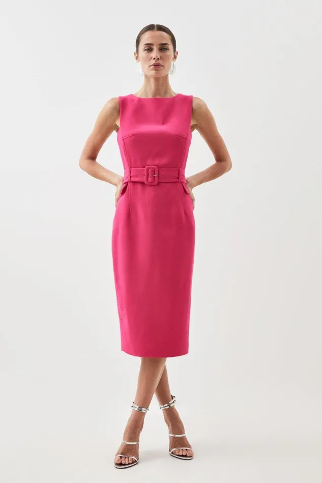 Dresses Women Karen Millen Compact Stretch Belted Pencil Dress Fuchsia