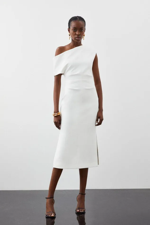 Dresses Women Karen Millen Compact Stretch Drop Shoulder Tailored Midi Dress Ivory Dresses Women Karen Millen Compact Stretch Drop Shoulder Tailored Midi Dress Ivory