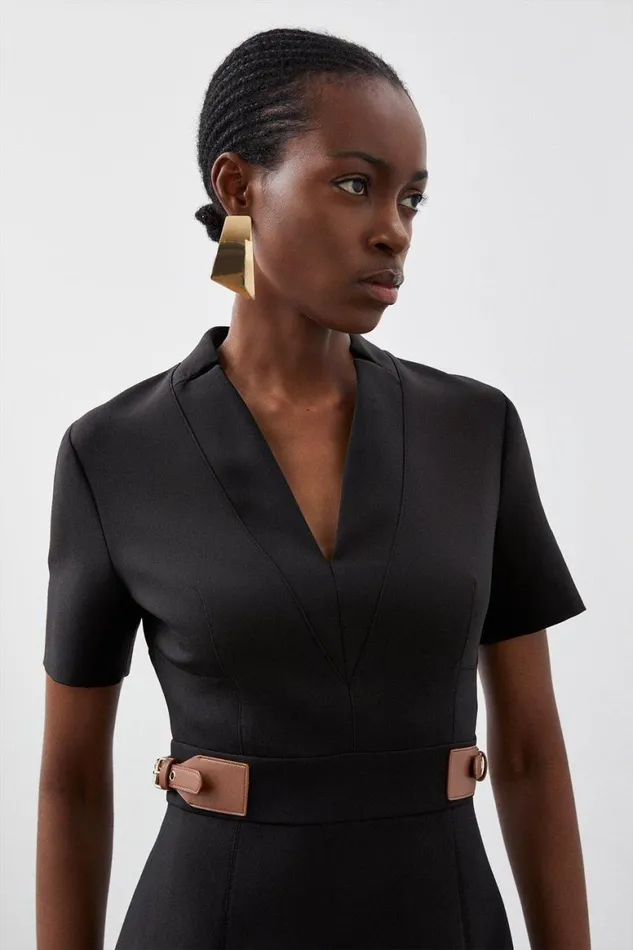 Dresses Women Karen Millen Compact Stretch Tab Detail Pleated Tailored Mini Dress Black