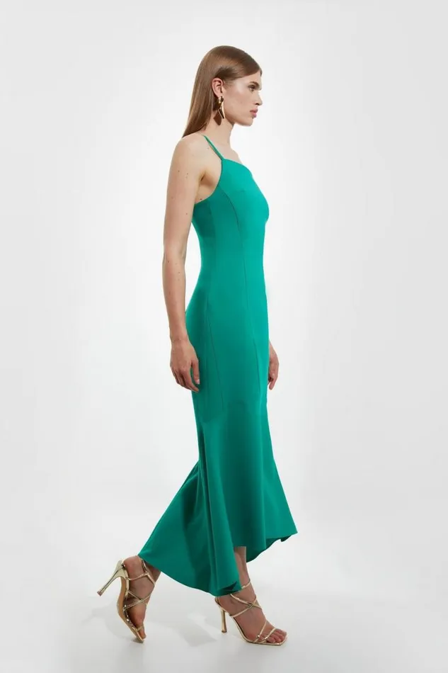 Dresses Women Karen Millen Compact Stretch Tailored High Low Hem Midi Dress Emerald