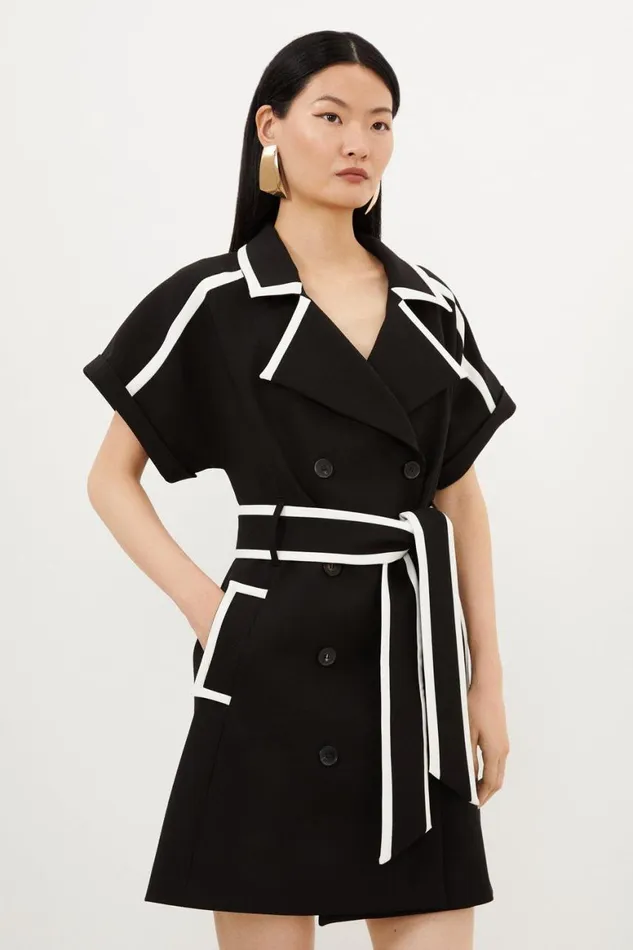 Dresses Women Karen Millen Compact Stretch Tipping Detailed Tailored Mini Dress Black Dresses Women Karen Millen Compact Stretch Tipping Detailed Tailored Mini Dress Black