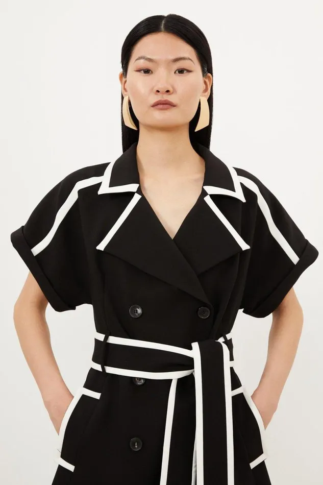 Dresses Women Karen Millen Compact Stretch Tipping Detailed Tailored Mini Dress Black