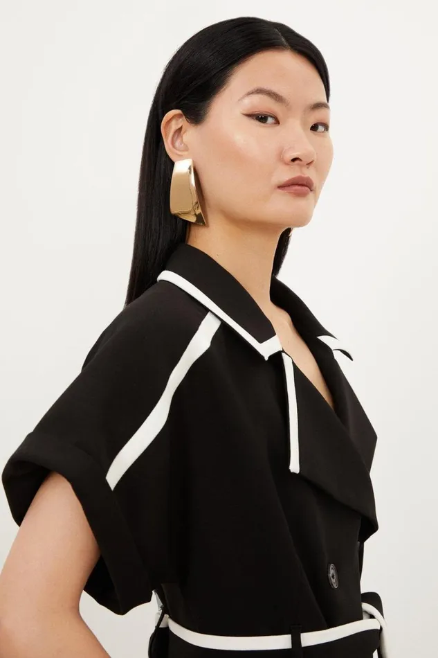 Dresses Women Karen Millen Compact Stretch Tipping Detailed Tailored Mini Dress Black