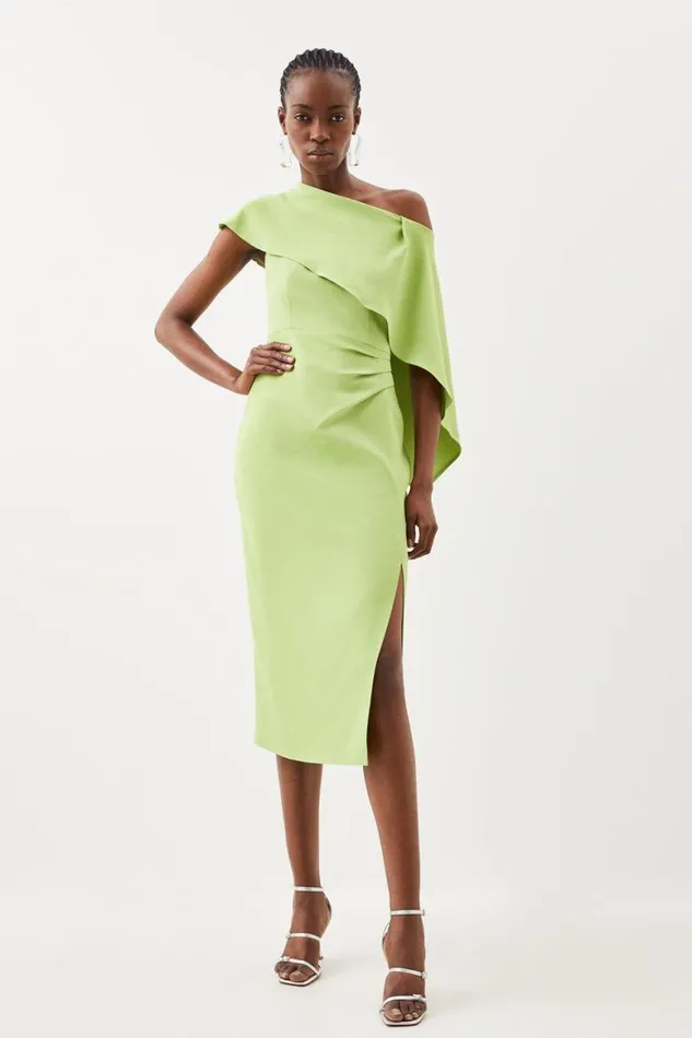 Dresses Women Karen Millen Compact Stretch Viscose Tailored One Shoulder Drape Detail Midi Dress Green Dresses Women Karen Millen Compact Stretch Viscose Tailored One Shoulder Drape Detail Midi Dress Green
