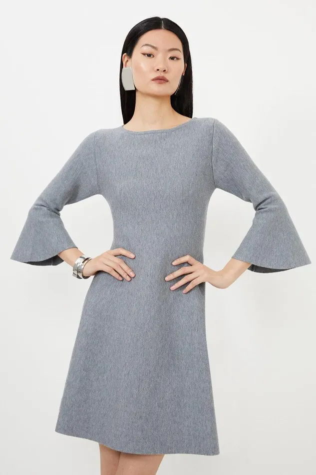 Dresses Women Karen Millen Compact Wool Look Double Faced Skater Dress With Full Sleeve Grey Marl Dresses Women Karen Millen Compact Wool Look Double Faced Skater Dress With Full Sleeve Grey Marl