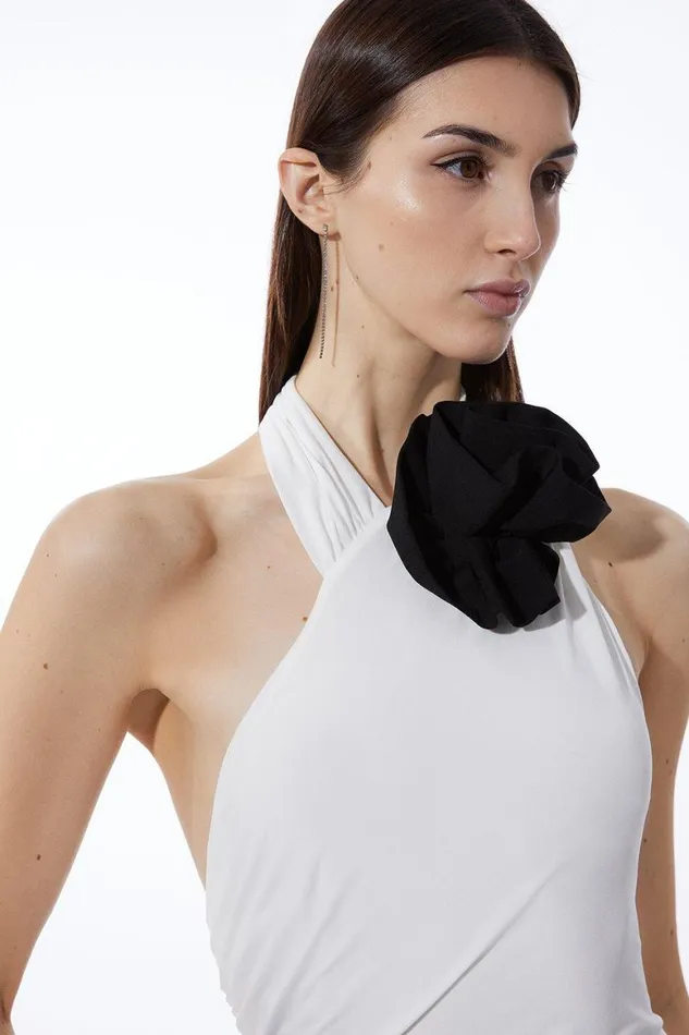 Dresses Women Karen Millen Contrast Jersey Rosette Maxi Dress Ivory