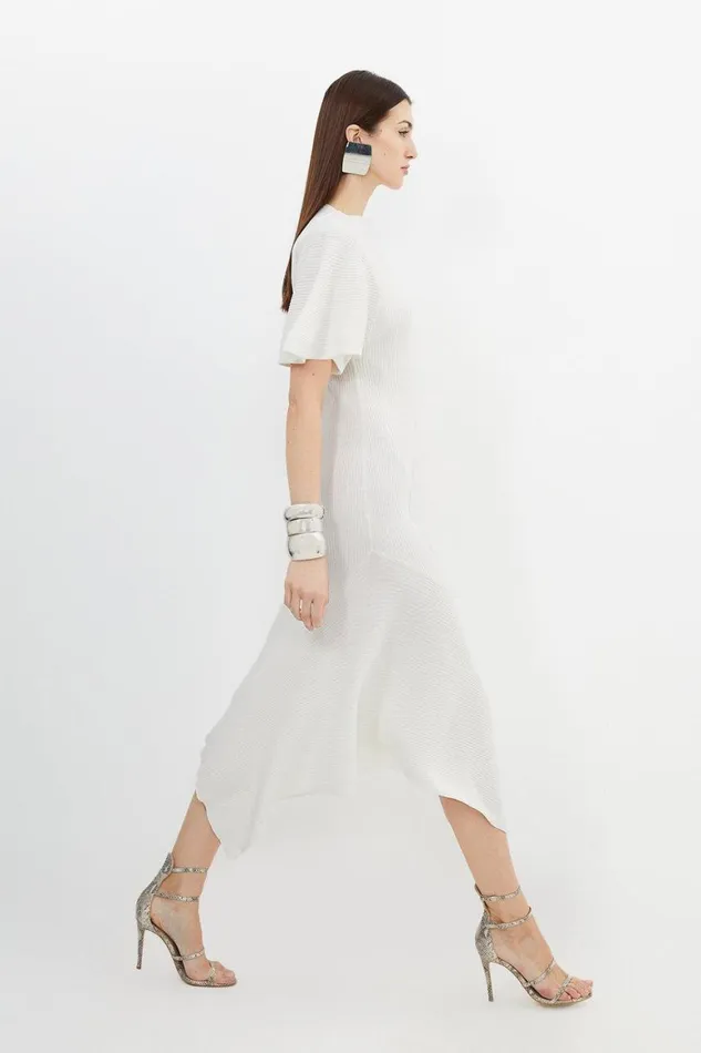 Dresses Women Karen Millen Cotton Blend Angel Sleeve Asymmetric Hem Knit Dress Cream