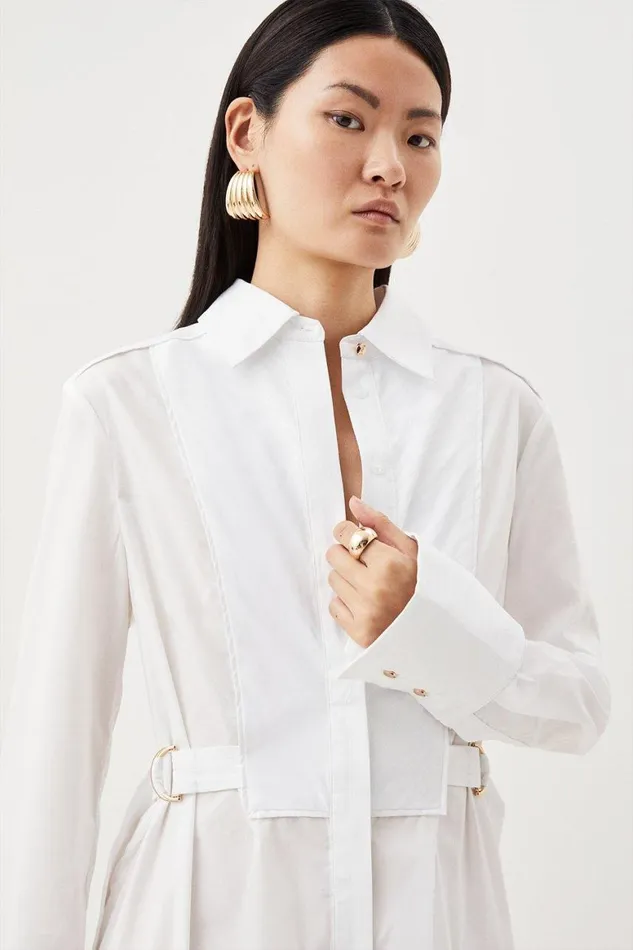 Dresses Women Karen Millen Cotton Poplin Collared Woven Midi Shirt Dress White