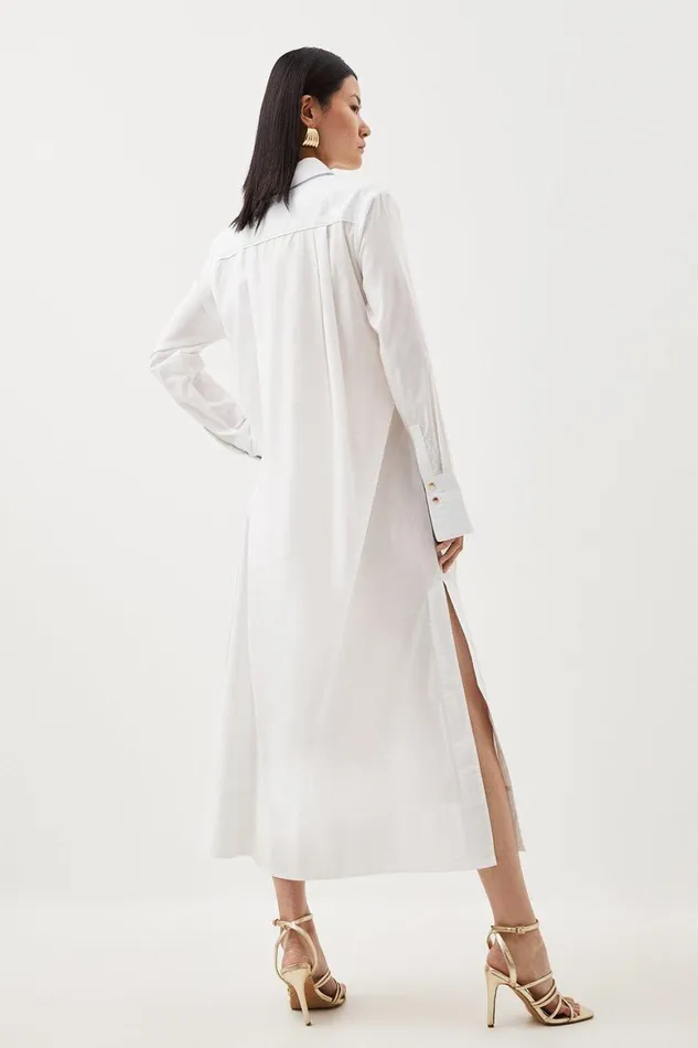 Dresses Women Karen Millen Cotton Poplin Collared Woven Midi Shirt Dress White