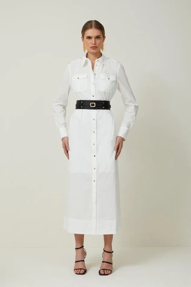 Dresses Women Karen Millen Cotton Poplin Pu Belted Midaxi Woven Shirt Dress White Dresses Women Karen Millen Cotton Poplin Pu Belted Midaxi Woven Shirt Dress White