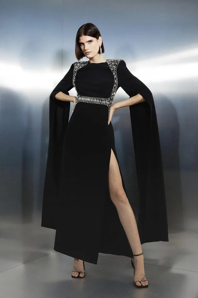 Dresses Women Karen Millen Embellished Caddy Cape Sleeve Woven Maxi Dress Black Dresses Women Karen Millen Embellished Caddy Cape Sleeve Woven Maxi Dress Black