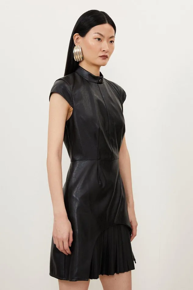 Dresses Women Karen Millen Faux Leather Military Pleat Mini Dress Black
