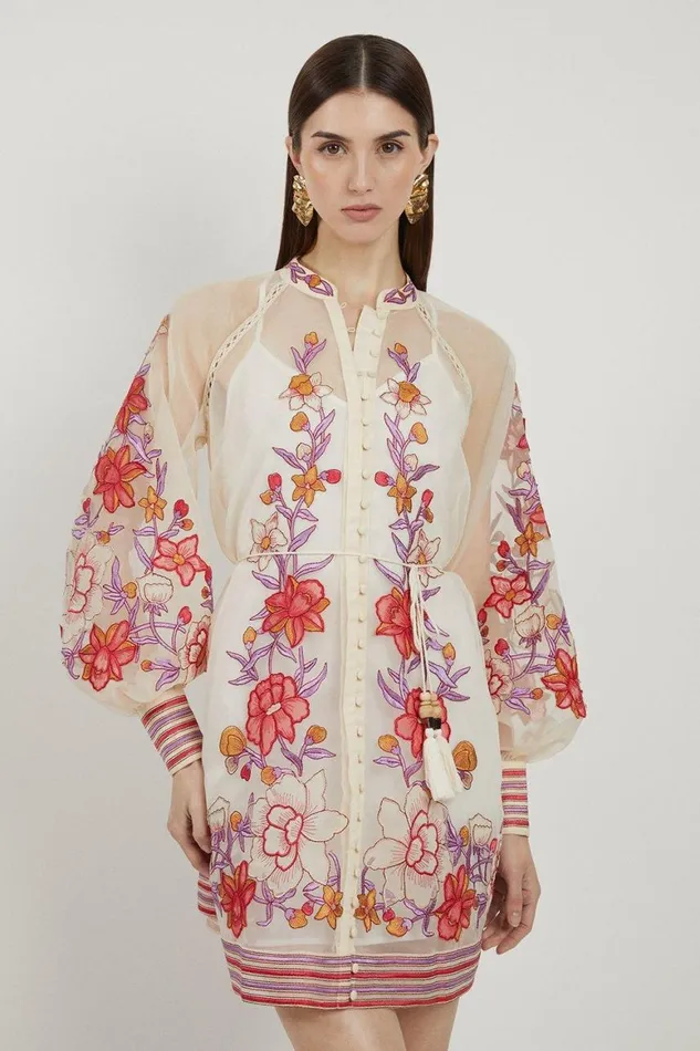 Dresses Women Karen Millen Floral Placed Embroidery Organdie Woven Mini Dress Blush Dresses Women Karen Millen Floral Placed Embroidery Organdie Woven Mini Dress Blush