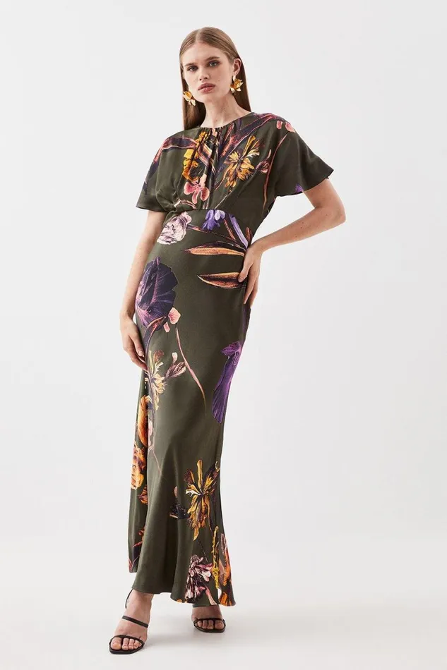 Dresses Women Karen Millen Floral Satin Woven Crepe Maxi Dress Floral