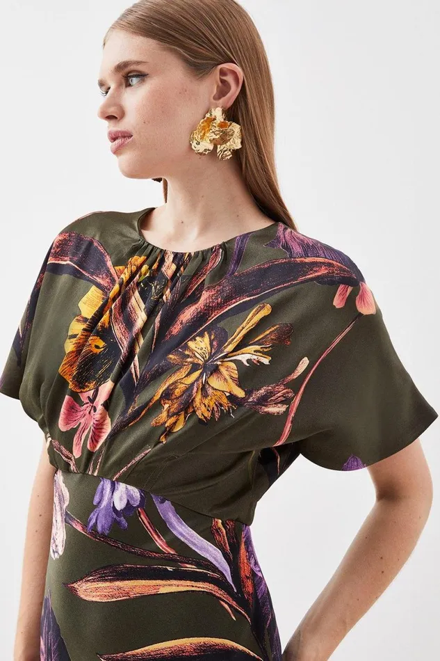 Dresses Women Karen Millen Floral Satin Woven Crepe Maxi Dress Floral