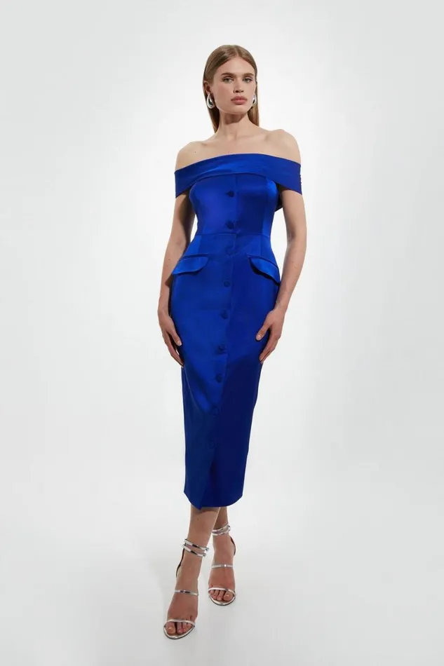 Dresses Women Karen Millen Italian Structured Rib Bardot Button Through Tailored Midi Dress Blue Dresses Women Karen Millen Italian Structured Rib Bardot Button Through Tailored Midi Dress Blue