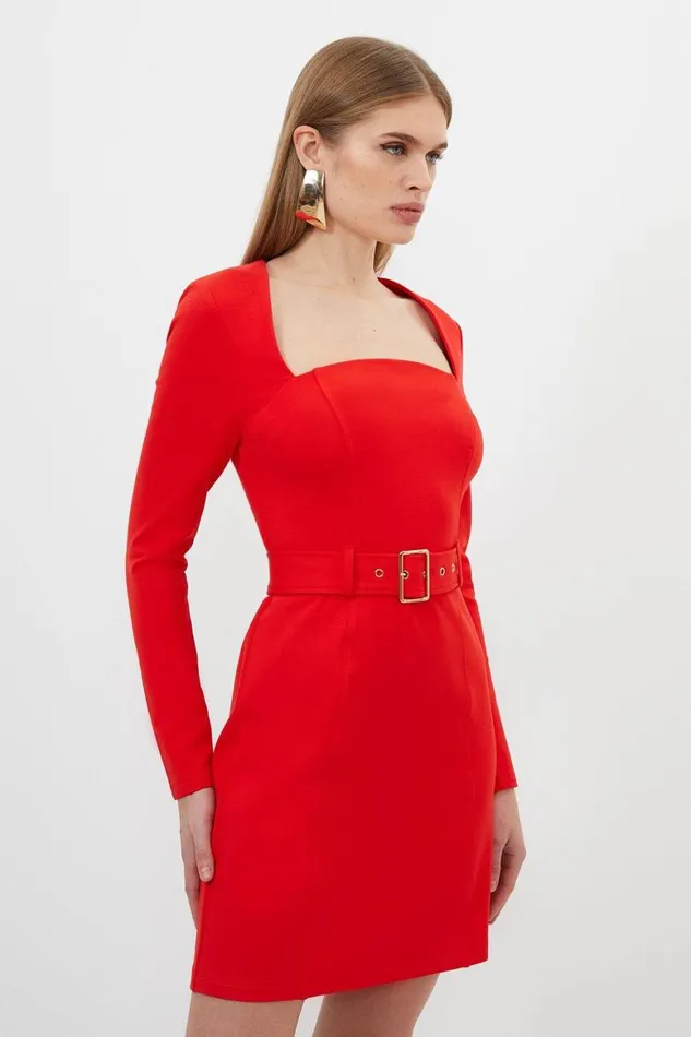 Dresses Women Karen Millen Jersey Ponte Belted Mini Dress Red