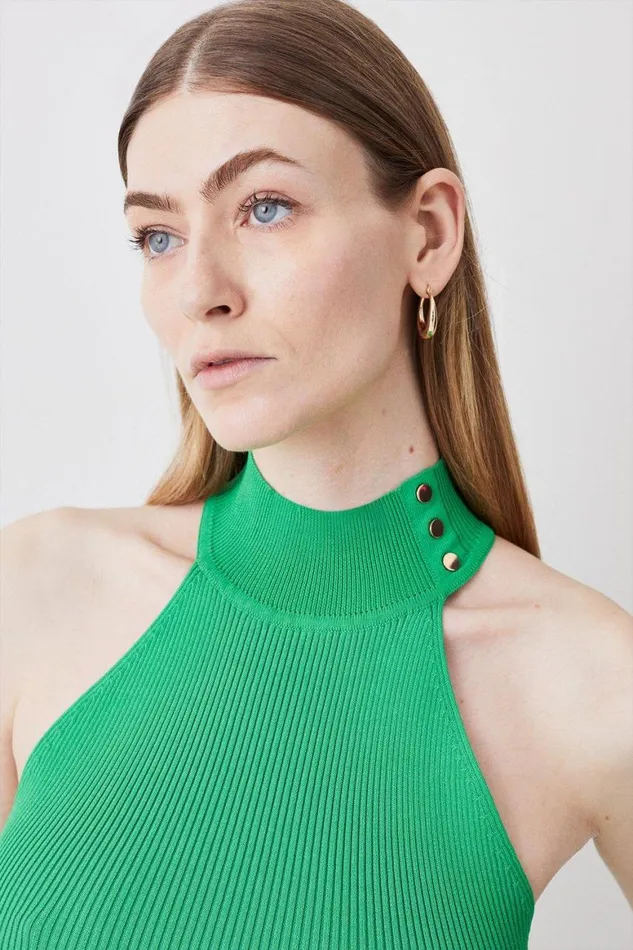 Dresses Women Karen Millen Knitted Rib Peplum Hem Mini Dress Green