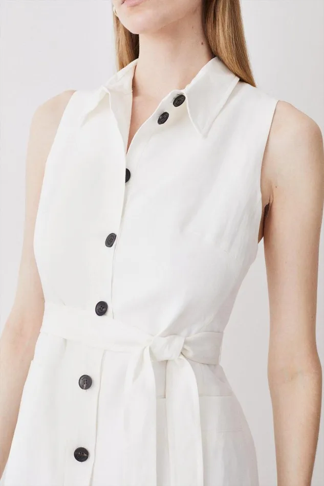 Dresses Women Karen Millen Linen Nautical Button Detail Shirt Mini Dress Ivory