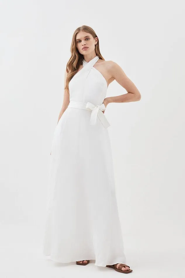 Dresses Women Karen Millen Lydia Millen Linen Halter Neck Tie Waist Midi Dress