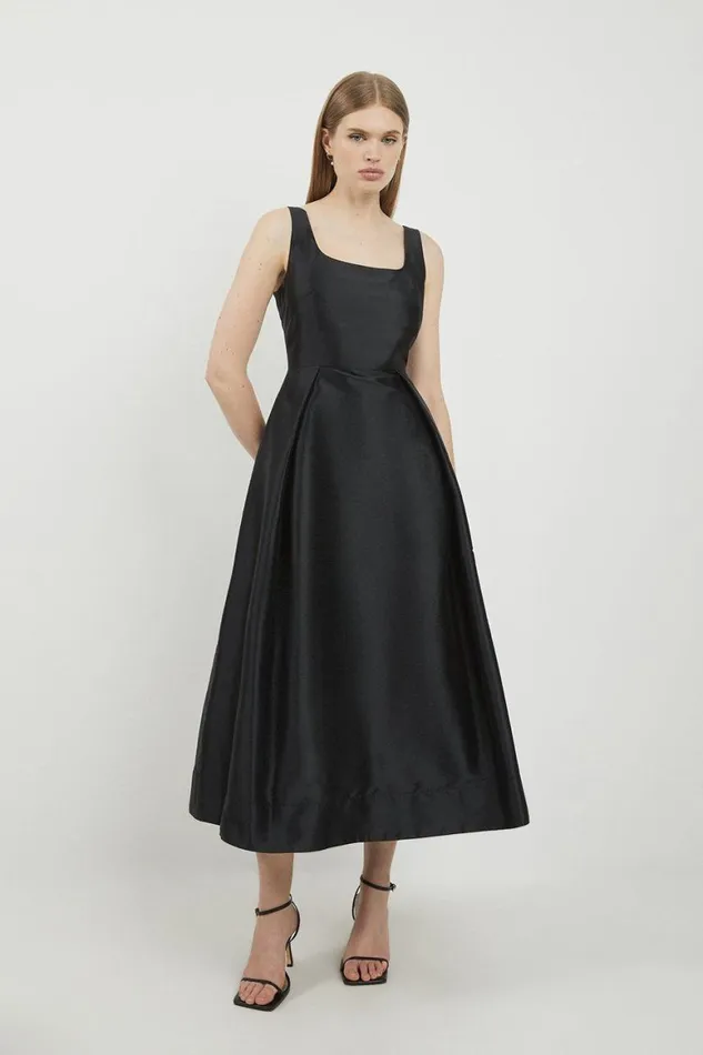 Dresses Women Karen Millen Lydia Millen Petite Taffeta Full Skirt Tailored Midi Dress Black