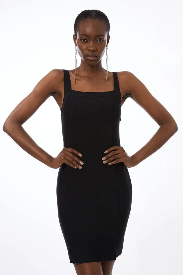 Dresses Women Karen Millen Petite Bandage Figure Form Square Neck Knit Mini Dress Black Dresses Women Karen Millen Petite Bandage Figure Form Square Neck Knit Mini Dress Black