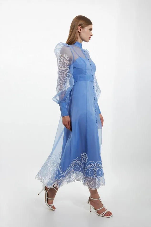 Dresses Women Karen Millen Petite Embroidered Floral Woven Button Up Maxi Dress Blue Dresses Women Karen Millen Petite Embroidered Floral Woven Button Up Maxi Dress Blue