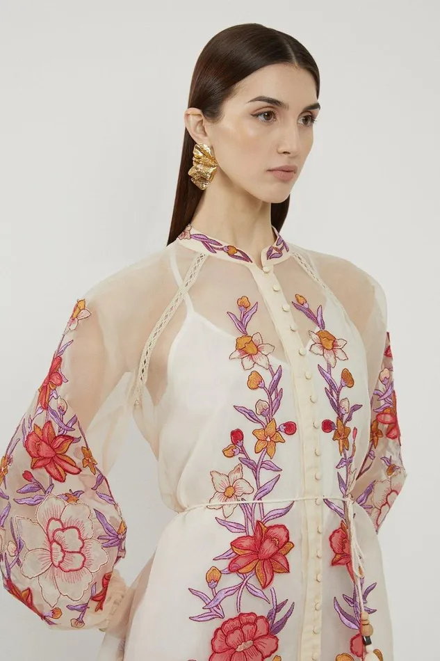 Dresses Women Karen Millen Petite Floral Embroidery Organdie Woven Mini Dress Blush