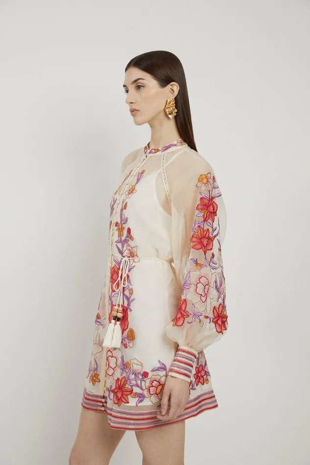 Dresses Women Karen Millen Petite Floral Embroidery Organdie Woven Mini Dress Blush
