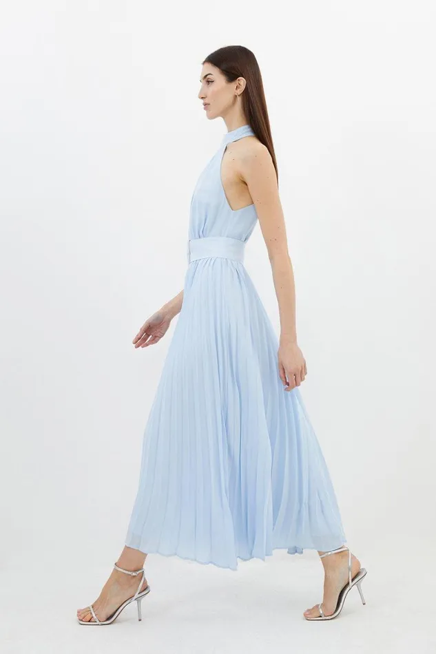 Dresses Women Karen Millen Petite Georgette Belted Pleated Midi Dress Blue