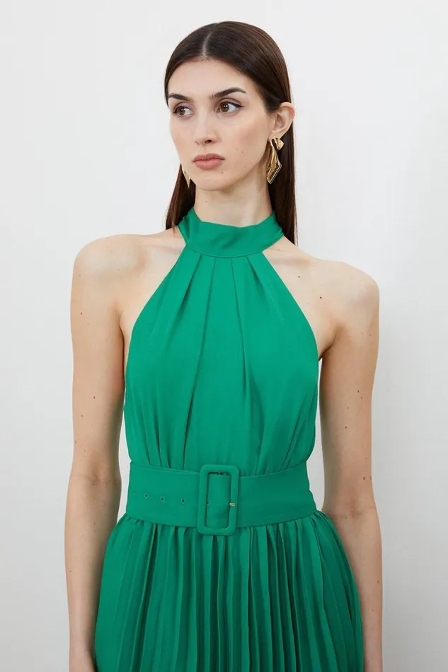 Dresses Women Karen Millen Petite Pleated Georgette Belted Midi Dress Green