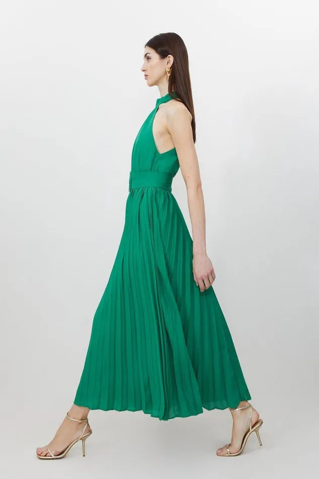 Dresses Women Karen Millen Petite Pleated Georgette Belted Midi Dress Green