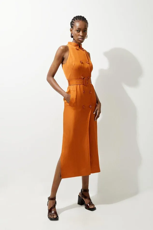 Dresses Women Karen Millen Petite Premium Tailored Linen Double Breasted Belted Midi Dress Tan Dresses Women Karen Millen Petite Premium Tailored Linen Double Breasted Belted Midi Dress Tan