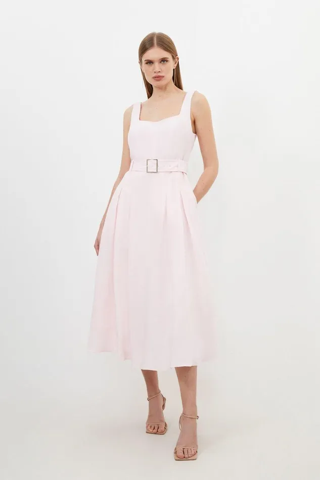 Dresses Women Karen Millen Petite Premium Tailored Linen Square Neck Belted Midi Dress Blush Dresses Women Karen Millen Petite Premium Tailored Linen Square Neck Belted Midi Dress Blush